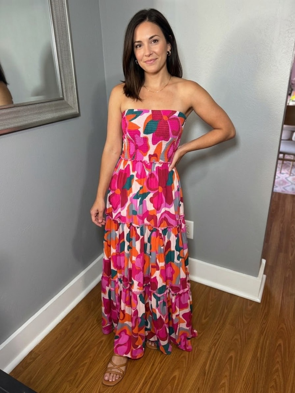 Abel The Label x Anthropologie floral strapless smocked maxi dress small